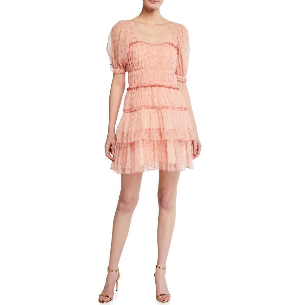 NWD Jonathan Simkhai Delilah Tiered Floral Tulle Mini Dress Size 12 Pink #1A452 - Picture 4 of 12